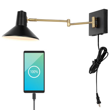 Hygge 16" Swing Arm Modern Midcentury Iron USB Charging Port LED Sconce - JONATHAN Y